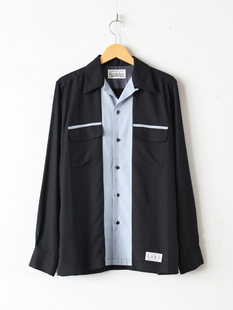 2TONE OPEN COLLAR SHIRTS (TYPE 1) #BLACK/BLUE – cocorozashi