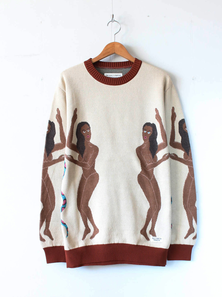 WACKO MARIA｜JACQUARD CREW NECK SWEATER #BEIGE [19FW-WMK-KN21