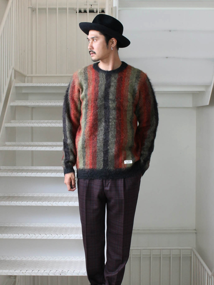 シルバーグレー サイズ ワコマリア STRIPED MOHAIR CREW NECK SWEATER