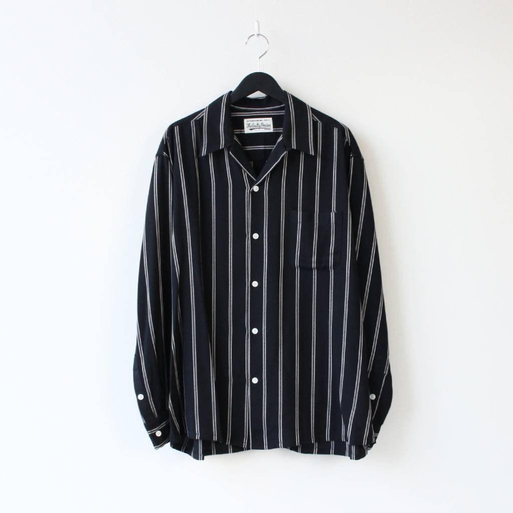 WACKO MARIA｜STRIPED OPEN COLLAR SHIRT L/S #BLACK [21SS-WMS-OC25 ...