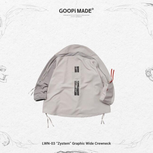 LWN-03 「ZYSTEM」 GRAPHIC WIDE CREWNECK #TECH-GRAY [GOOPI-23SS-FEB-01]